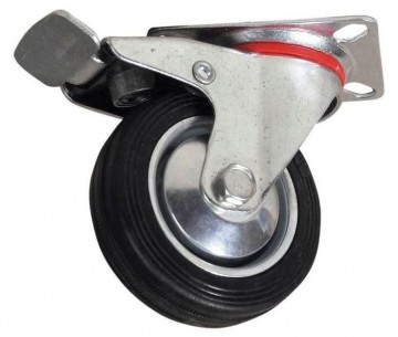 Transporthjul Ø75mm, hard gummi med brems og dreiefot