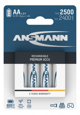 Ansmann - NiMH-batteri Mignon AA type 2500 (min. 2400 mAh) oppladbare - 4 stk