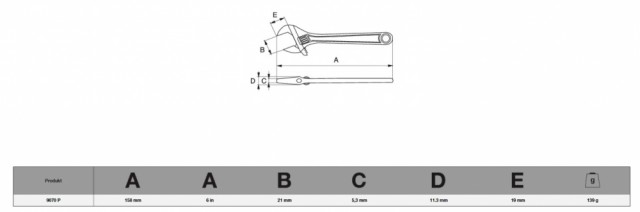 Bahco ERGO™ 21 mm skiftenøkkel med vendbar kjeft, med gummiskaft og fosfatert utførelse 158 mm