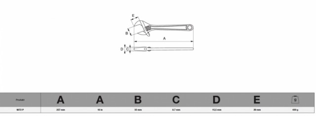 Bahco ERGO™ 33 mm skiftenøkkel med vendbar kjeft, gummiskaft 257 mm