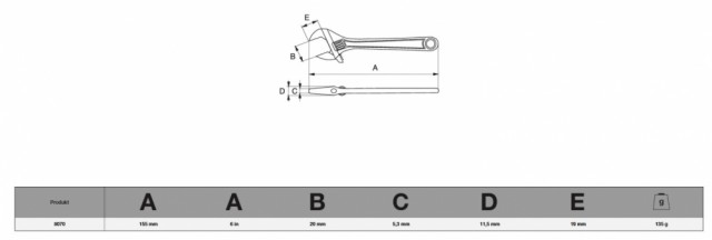 Bahco Skiftenøkkel med fosfatert utførelse 155 mm